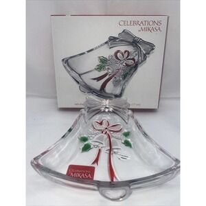 Mikasa Celebrations Glass Bell Shaped Bon Bon Dish "Holiday Bells" in box